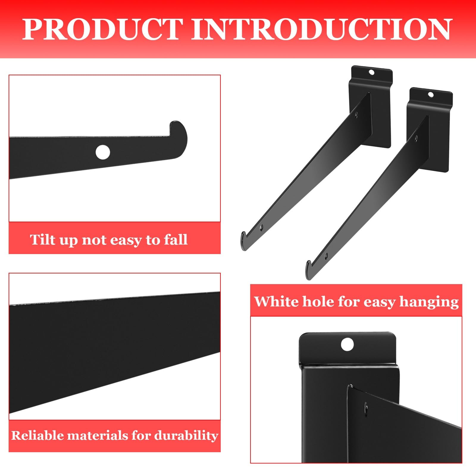 24 PCS Slatwall Shelf Brackets 6 Inch Heavy Duty Black Metal Slat Wall Lip