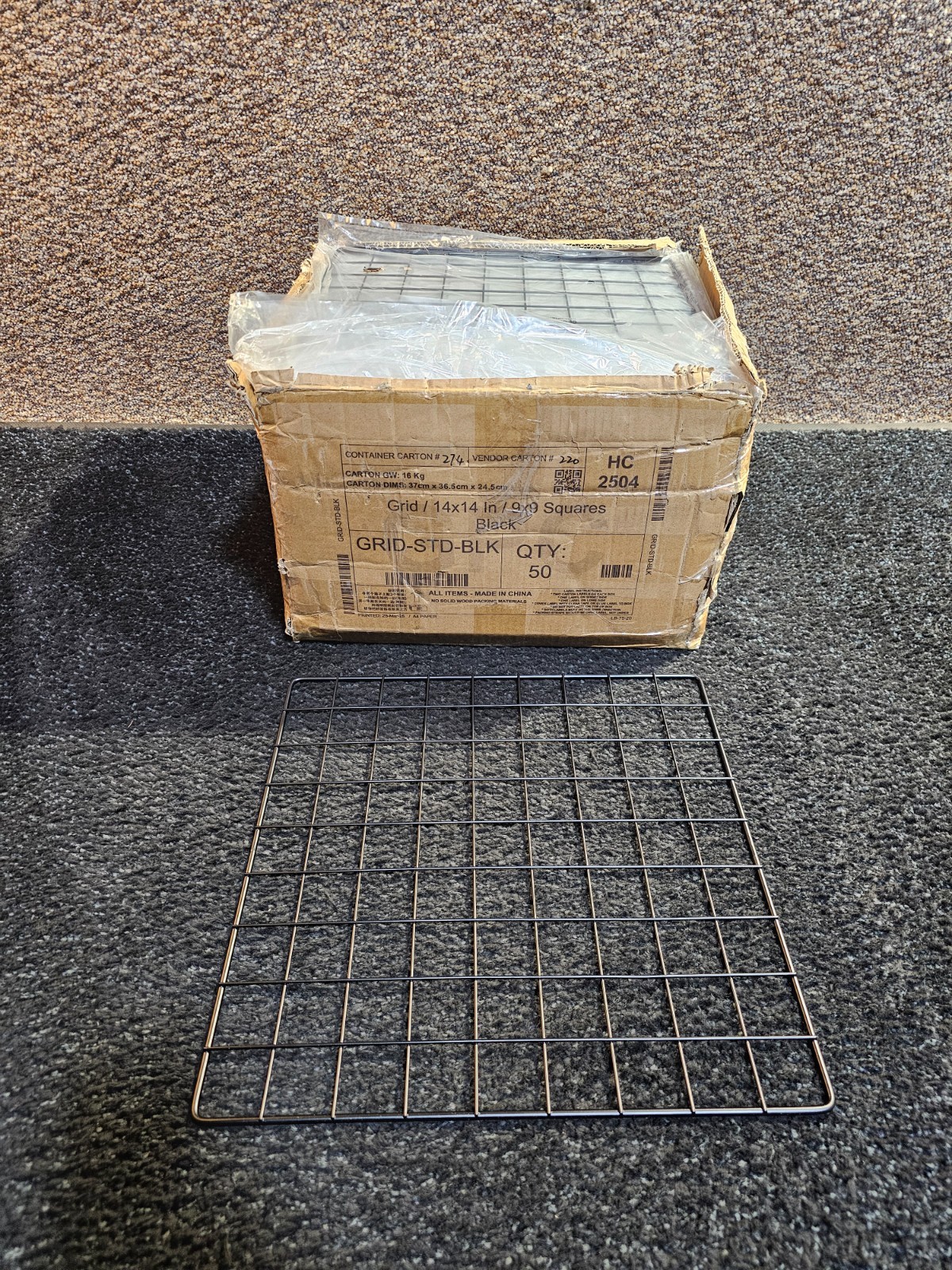 (QTY 50) Grid Cube Panel 14″ x 14″ Black Powder Coated 9×9 Squares GRID-STD-BLK