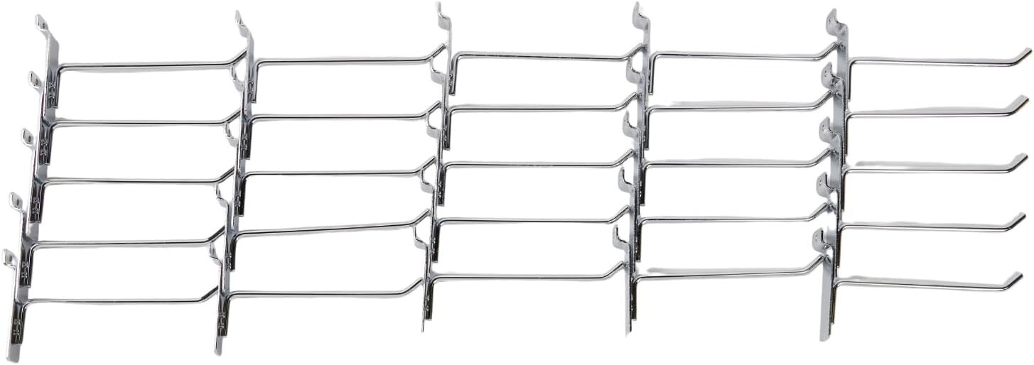 Slatwall Peg Hooks 100 Chrome Metal 4″ Slat Grid Wall Display 6mm Dia. Tubing