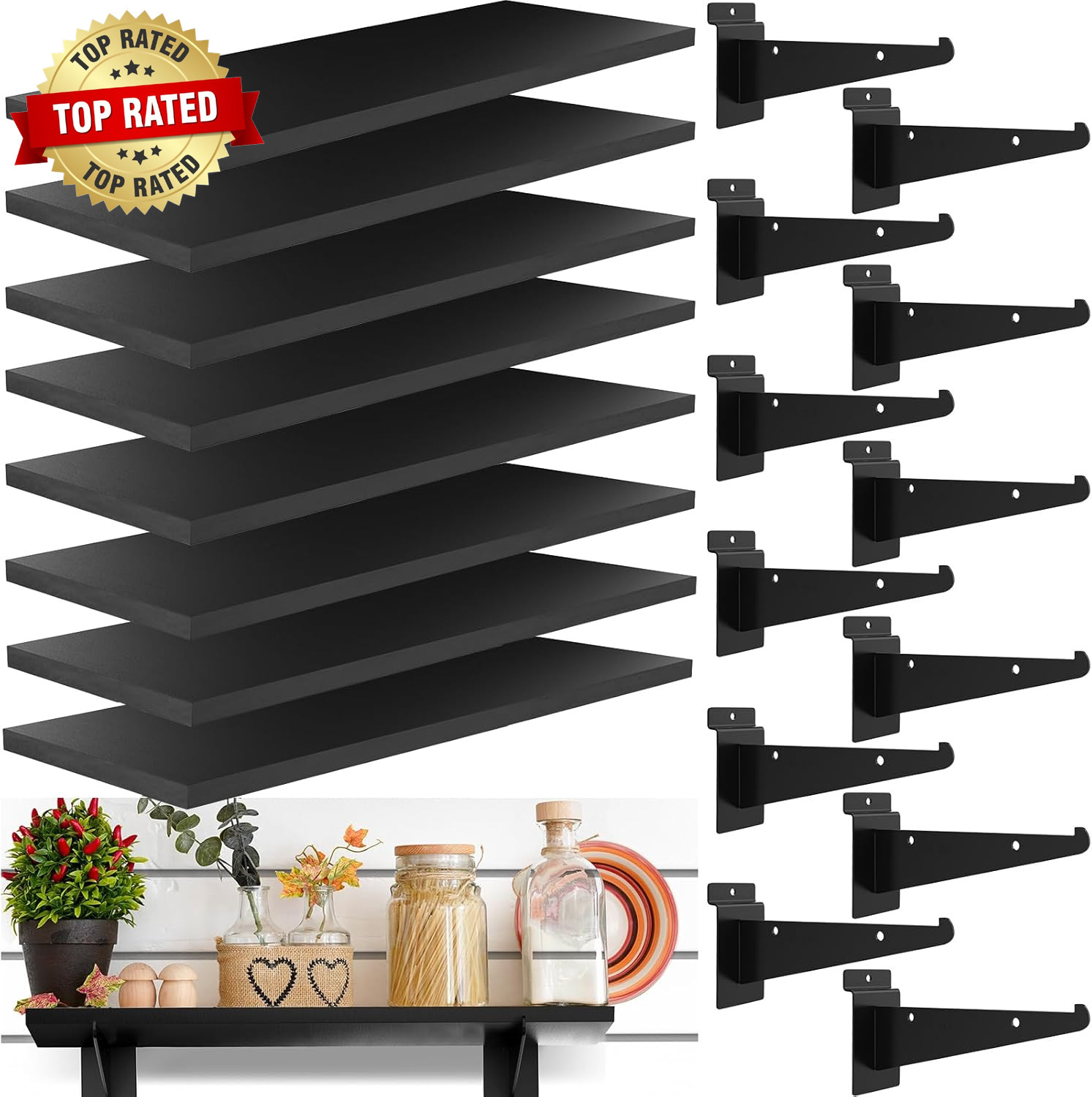 8 Pack Wooden Slatwall Shelf, 15.7 X 5.9 Inch Slatwall Shelves with Metal Bracke