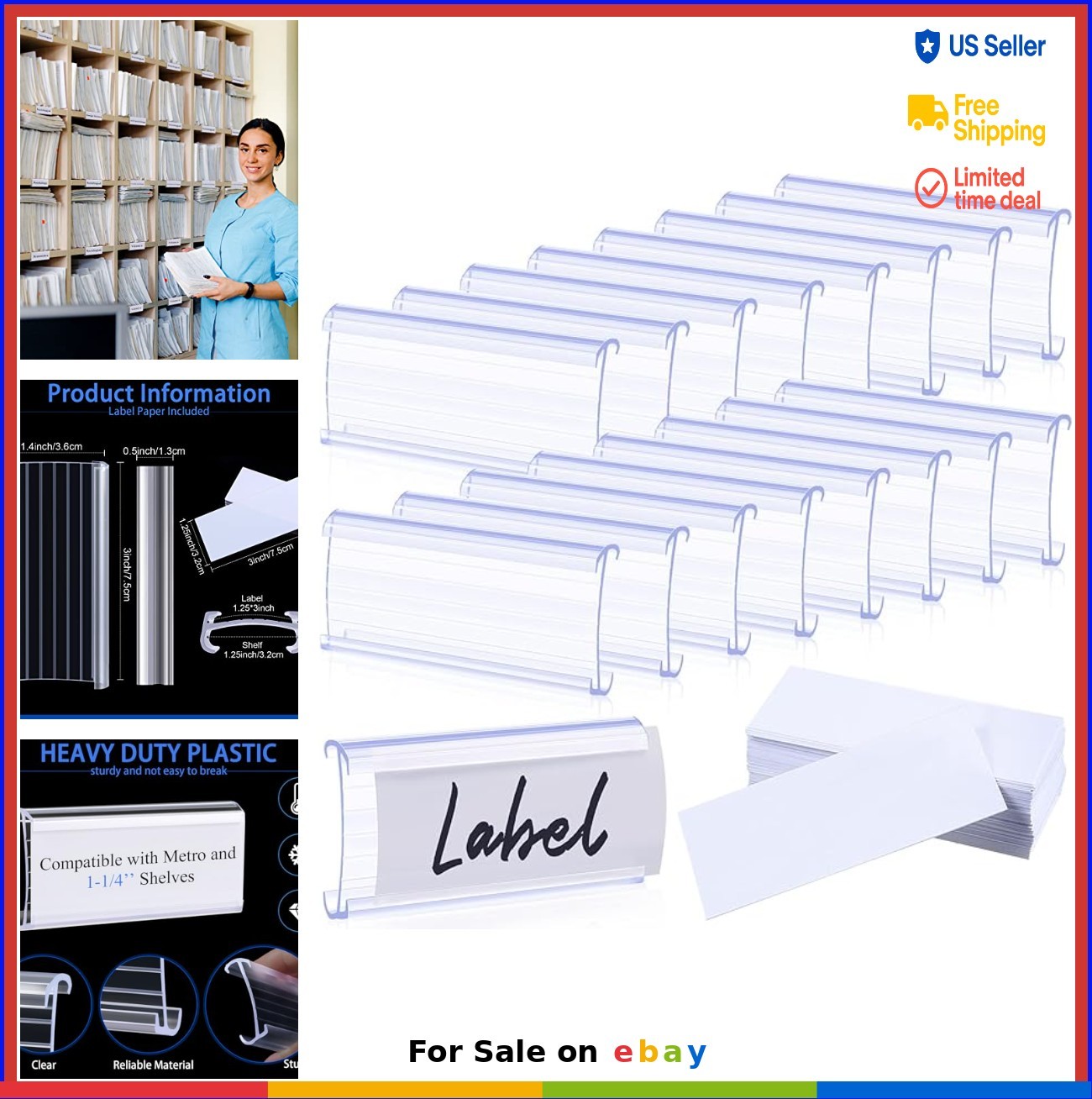 Wire Shelf Label Holders 200 Pieces Plastic Tags with Paper Inserts for 1-1/4
