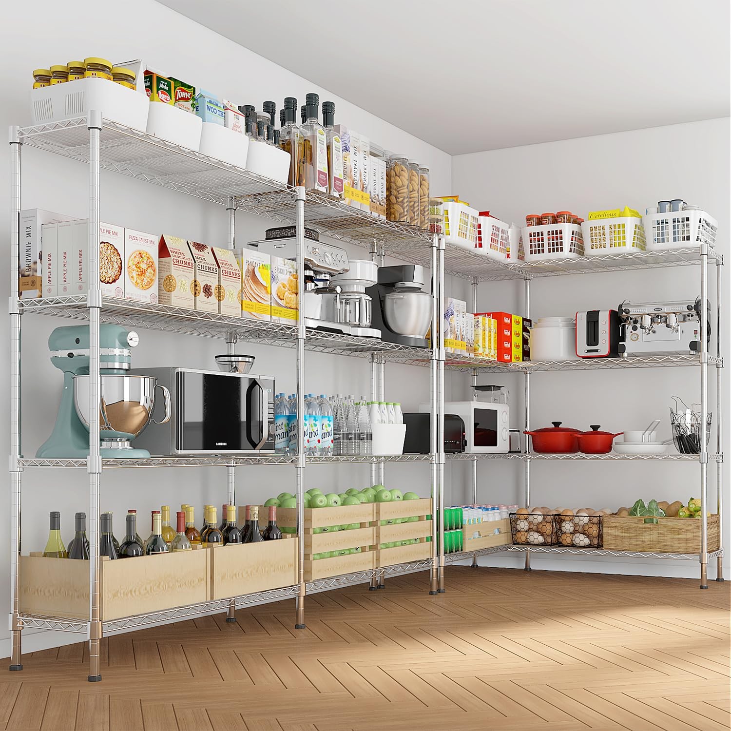 58”W Adjustable Storage Shelves,1200LBS NSF Wire Shelving Unit, 4-Tier Black