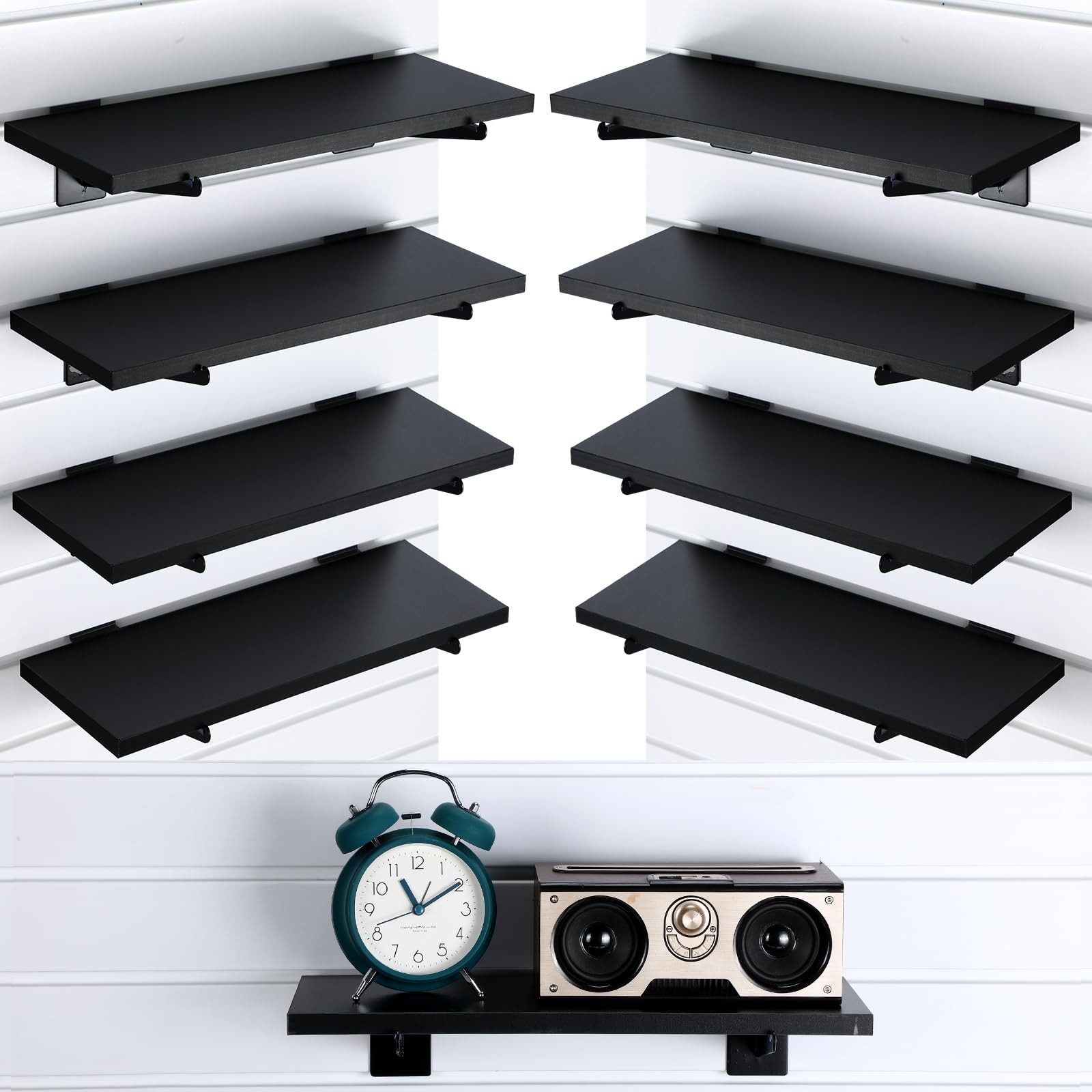 8 Pack Wooden Slatwall Shelf Set 15.7 × 5.9 Inch Black Slatwall Shelves with …