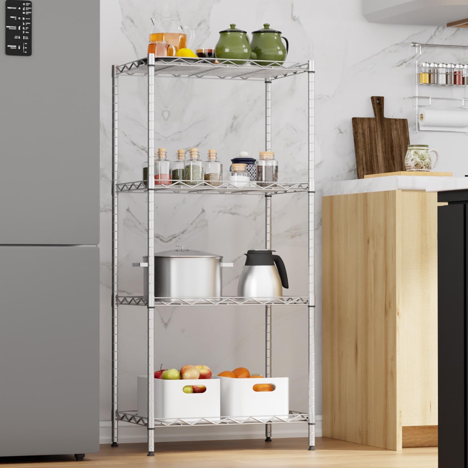 4-Tier Wire Shelving Unit 600 lbs Weight Capacity 4-Shelf No Wheels, Chrome