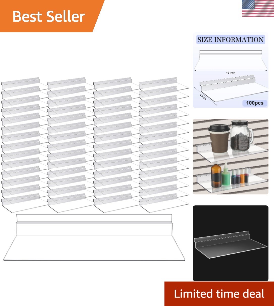 Versatile 4×10 Inch Clear Slatwall Shelves – 100 Sturdy Plastic Displays