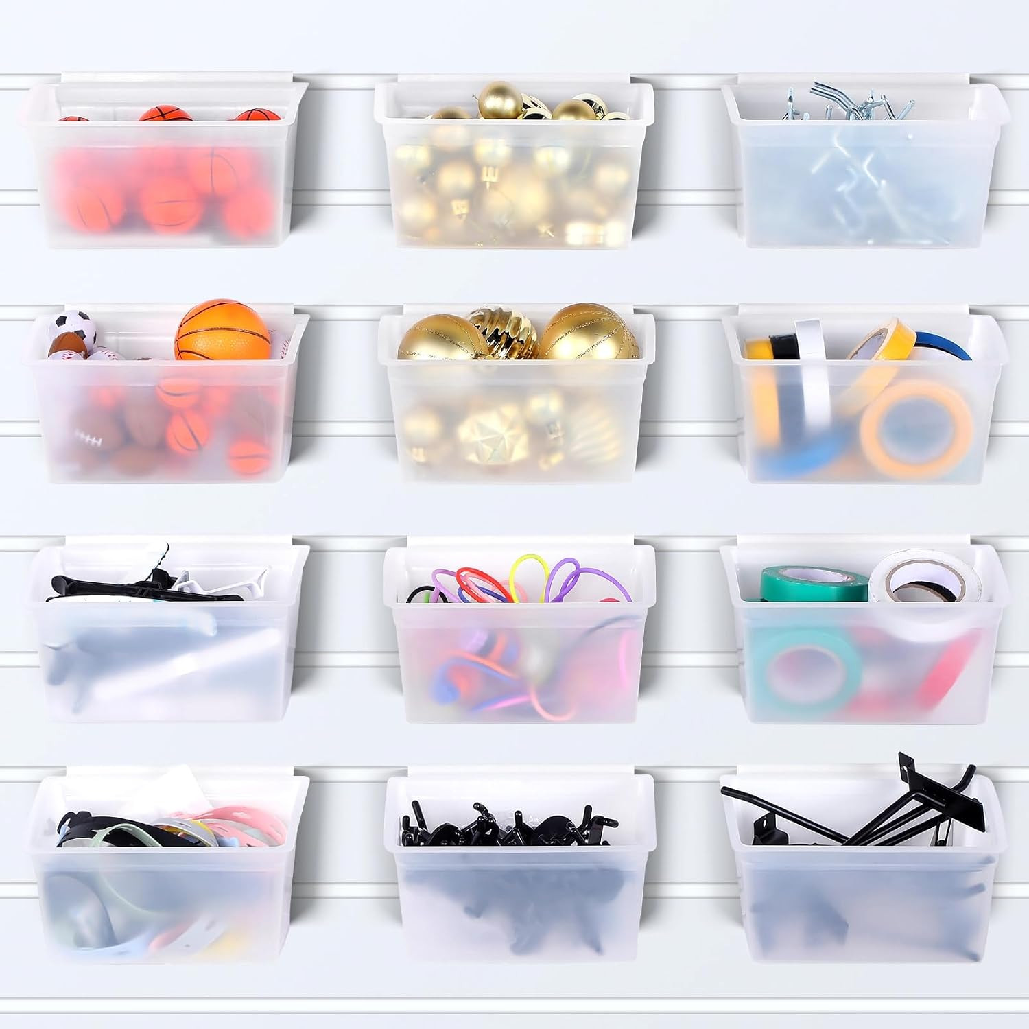 Unittype 12 Pcs Storage Bin Plastic Slatwall Bins for Slatwall Organizer Contain