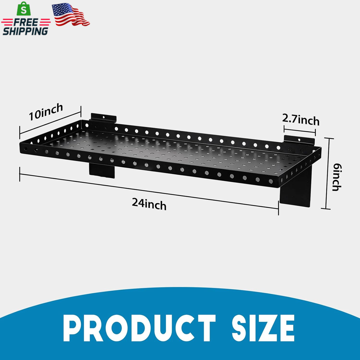 2 Pack 24 Inch Slatwall Shelves Heavy Duty Black Storage Garage Retail