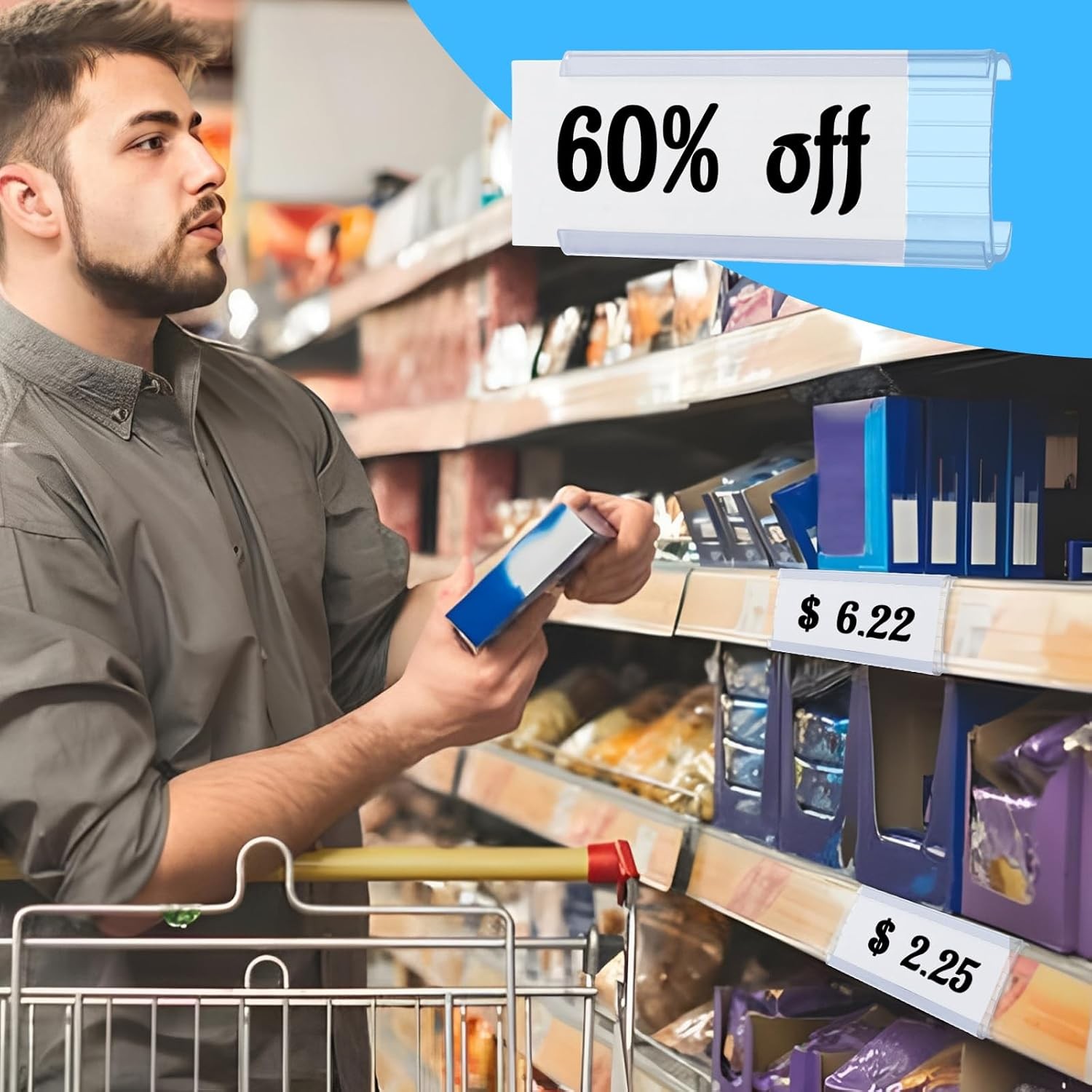 200 PCS Wire Shelf Label Holder W/ Label Paper Inserts Clear Metro Shelf Clips