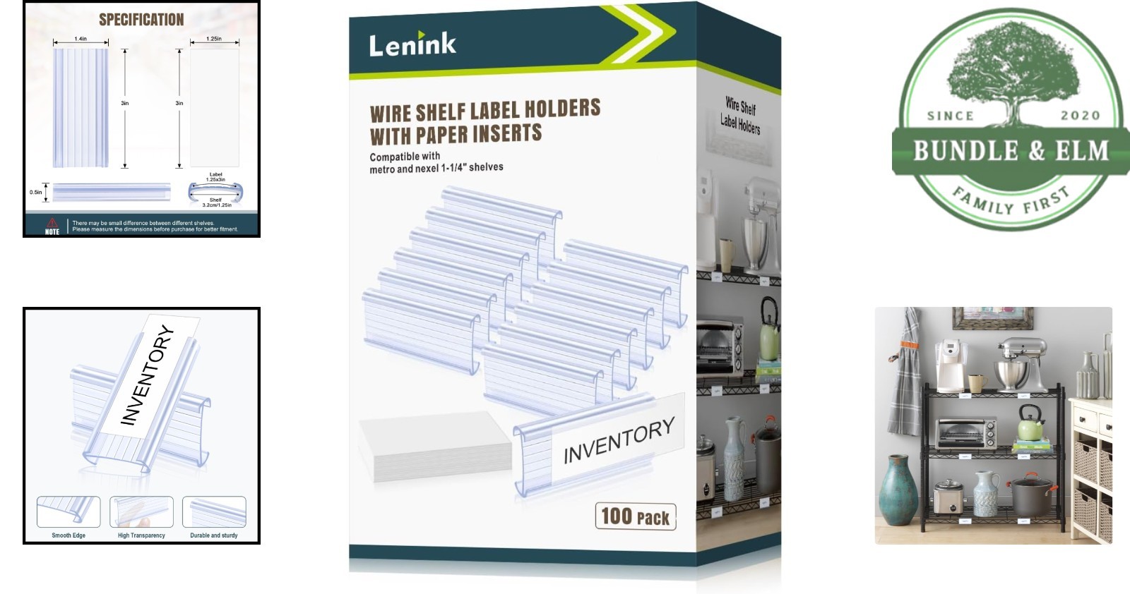 100 Pack Wire Shelf Label Holders with 100 Label Paper Inserts for Organization