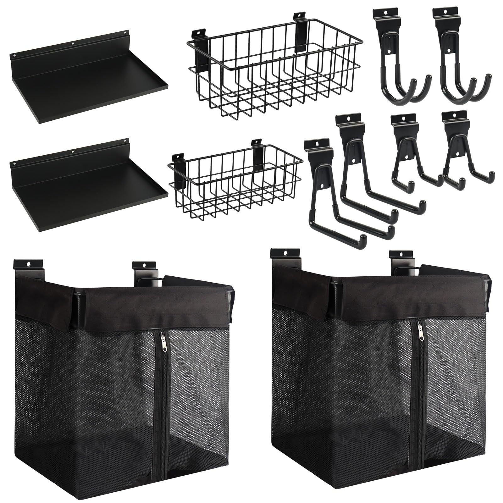 Slatwall Baskets with Zipper, 6PCS Heavy-Duty Slatwall Hooks, 2PCS Metal Slat…