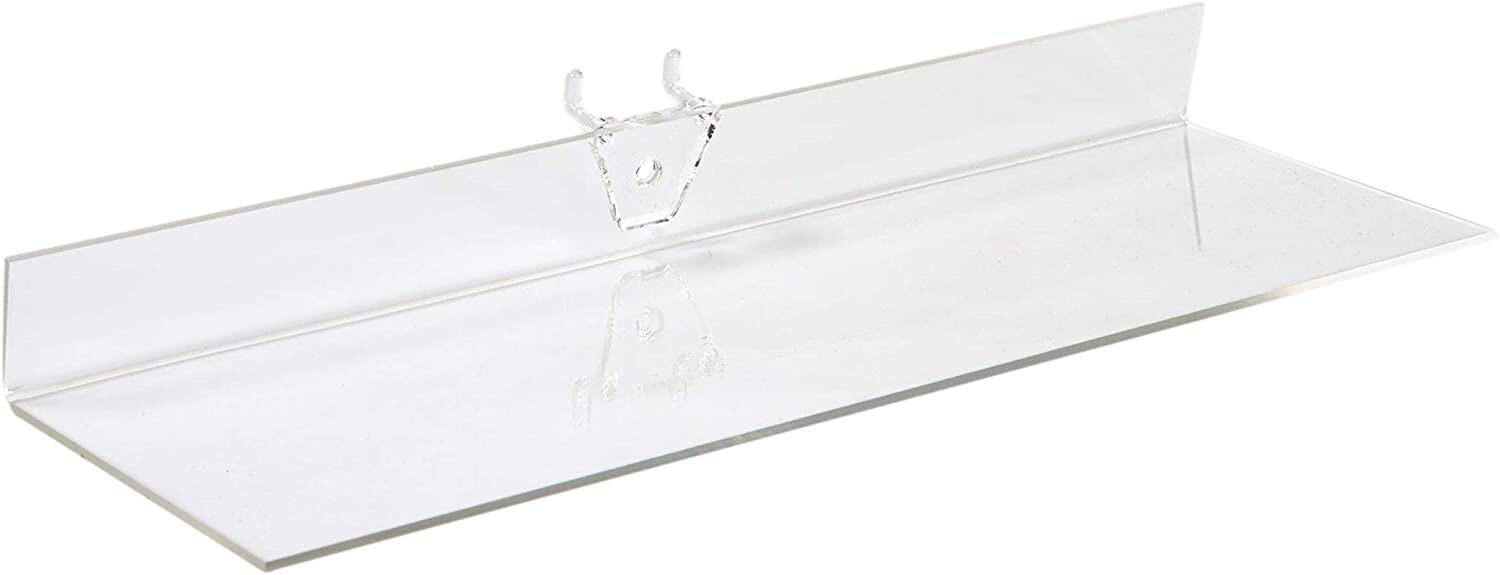 2 Acrylic Shelves ¼” Pegboard 12” Long x 4” Wide Clear Shelf Shoe Display