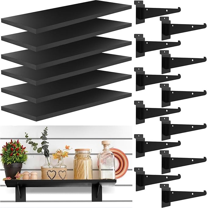 8 Pack Wooden Slatwall Shelf, 15.7 X 5.9 Inch Slatwall Shelves with Metal Bracke