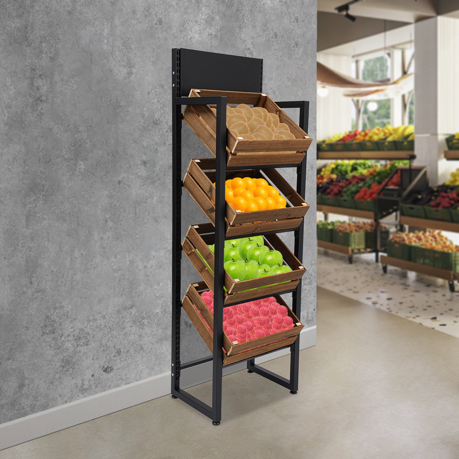 4-tier Market Retail Display Rack Fruit and Vegetable Storage Rack 52*35*160cm