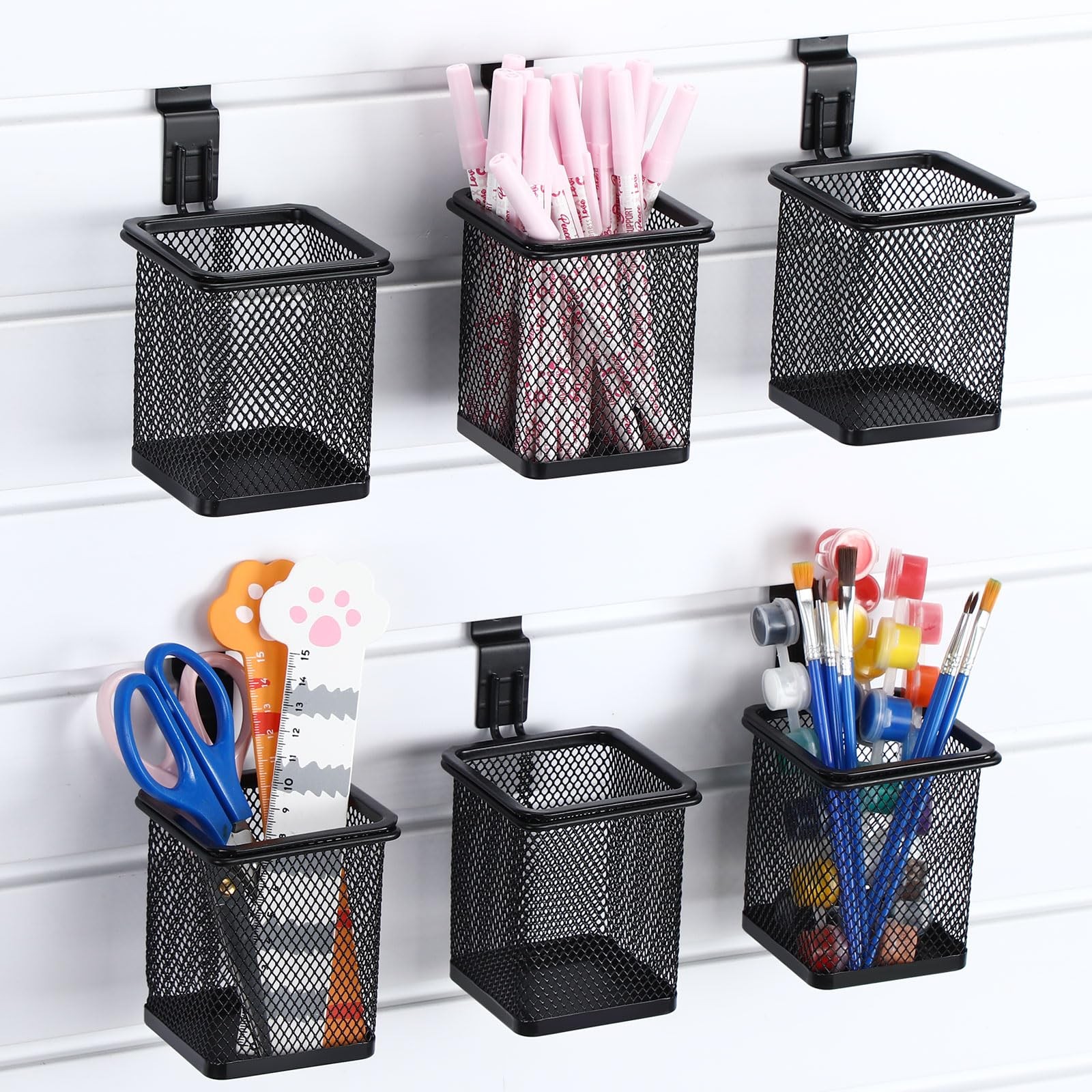 6 PCS Slatwall Cup Hook Black Metal Bin Mesh Wire Holder Square