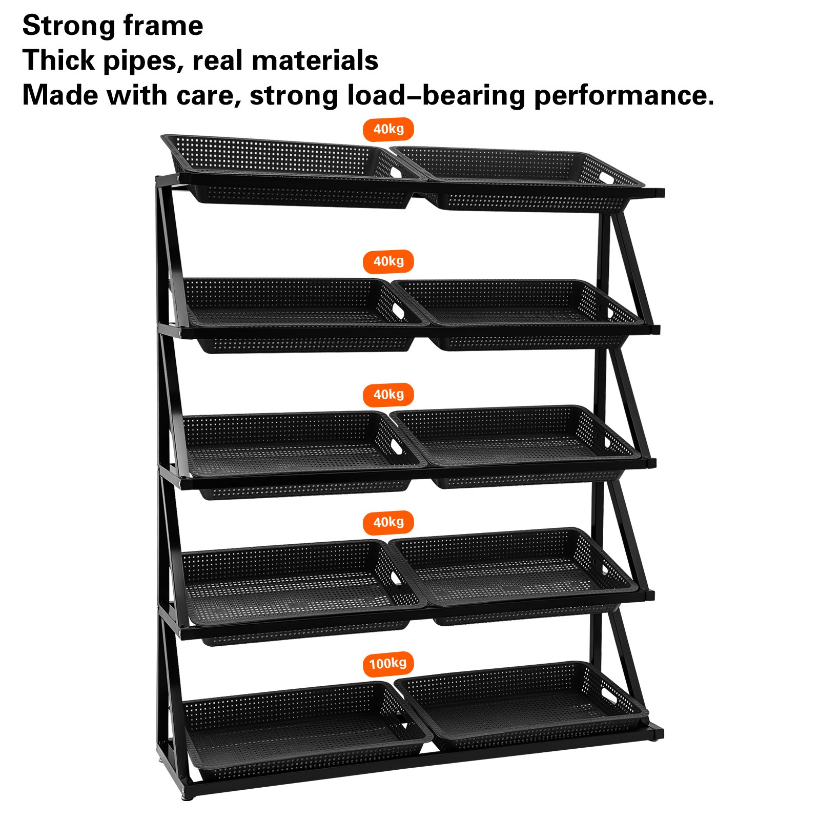 Market Retail Display Rack Shelf Merchandiser Fruit Vegetable Snack Basket 5Tier