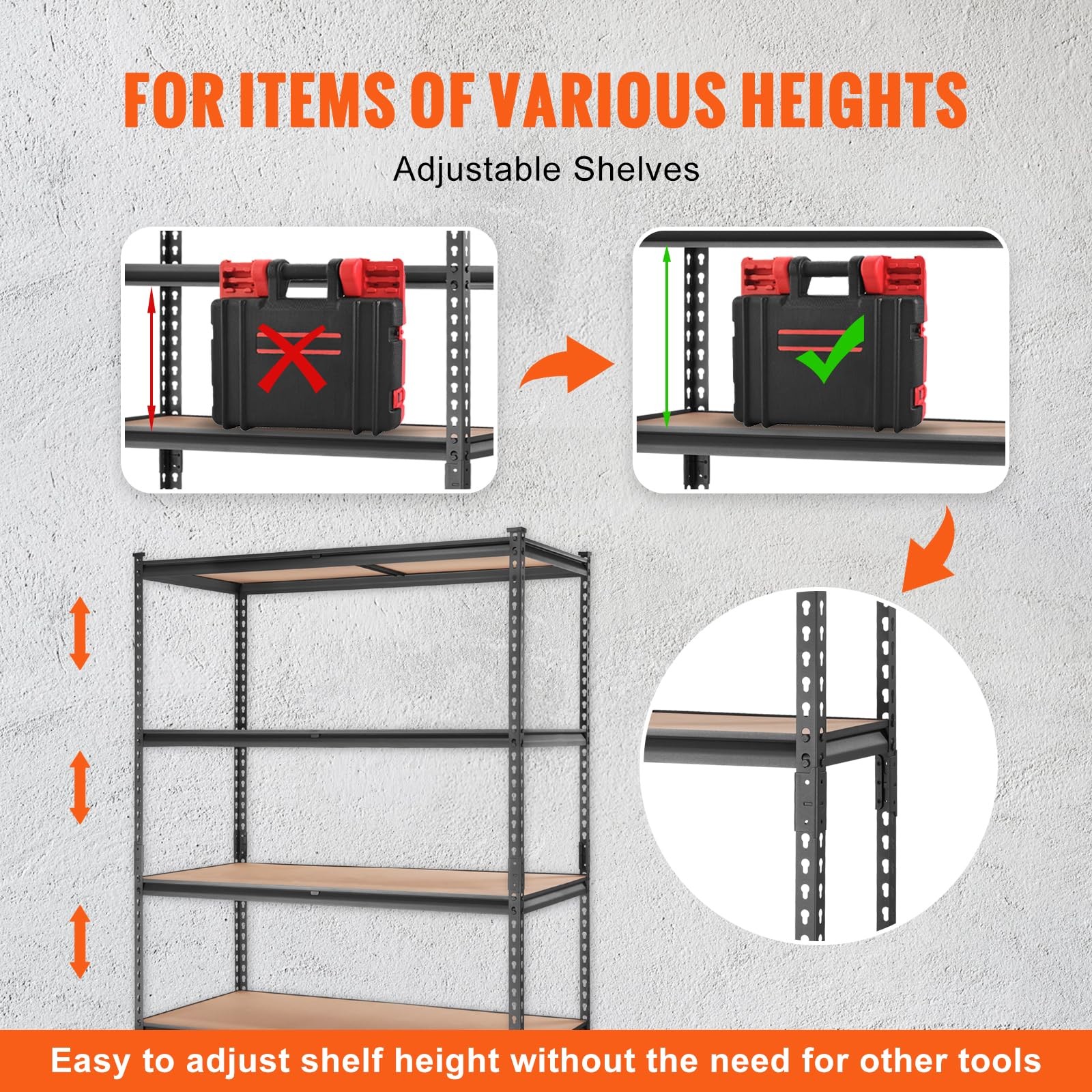 VEVOR Storage Shelves 5-Tier Adjustable 2000 lbs 24″ D x 48″ W x 72″ H, Black