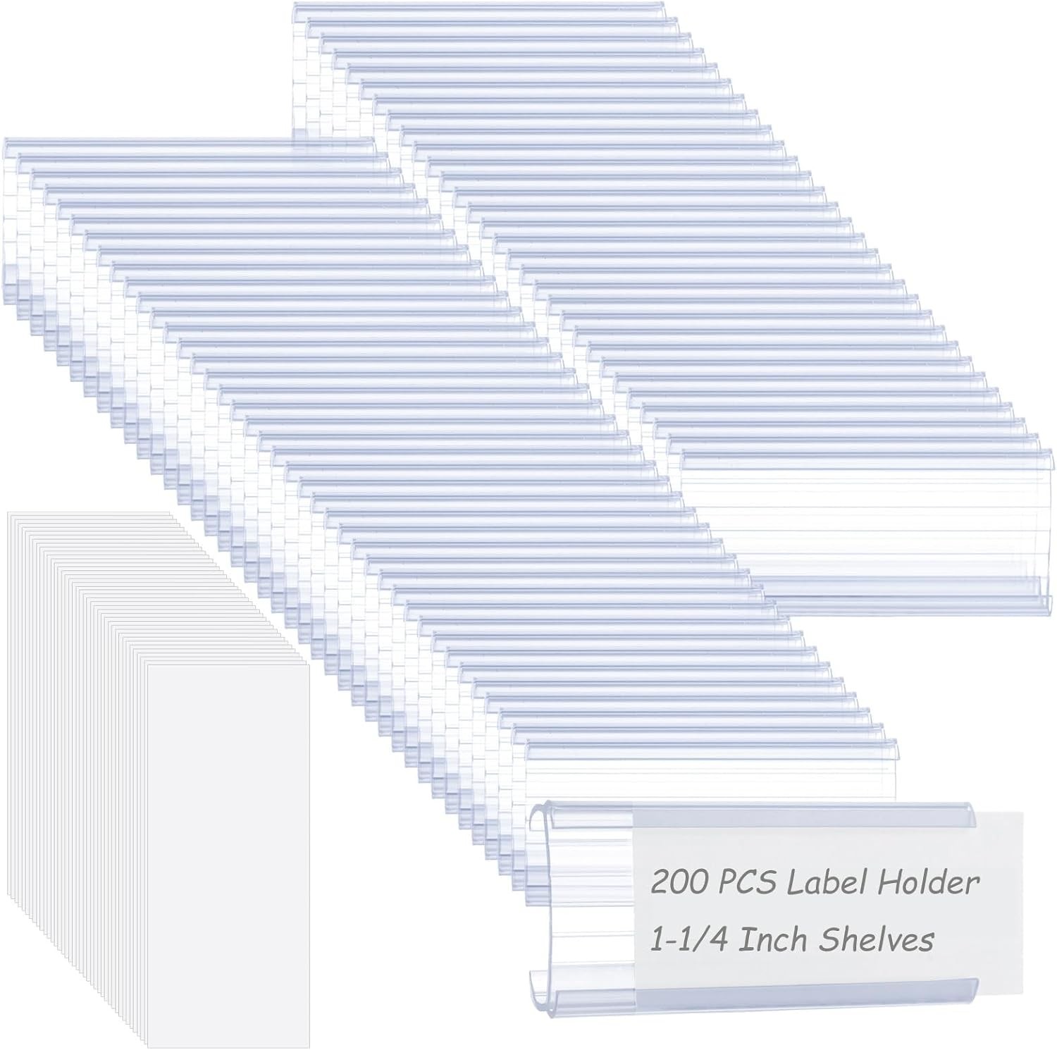 200 PCS Wire Shelf Label Holder W/ Label Paper Inserts Clear Metro Shelf Clips