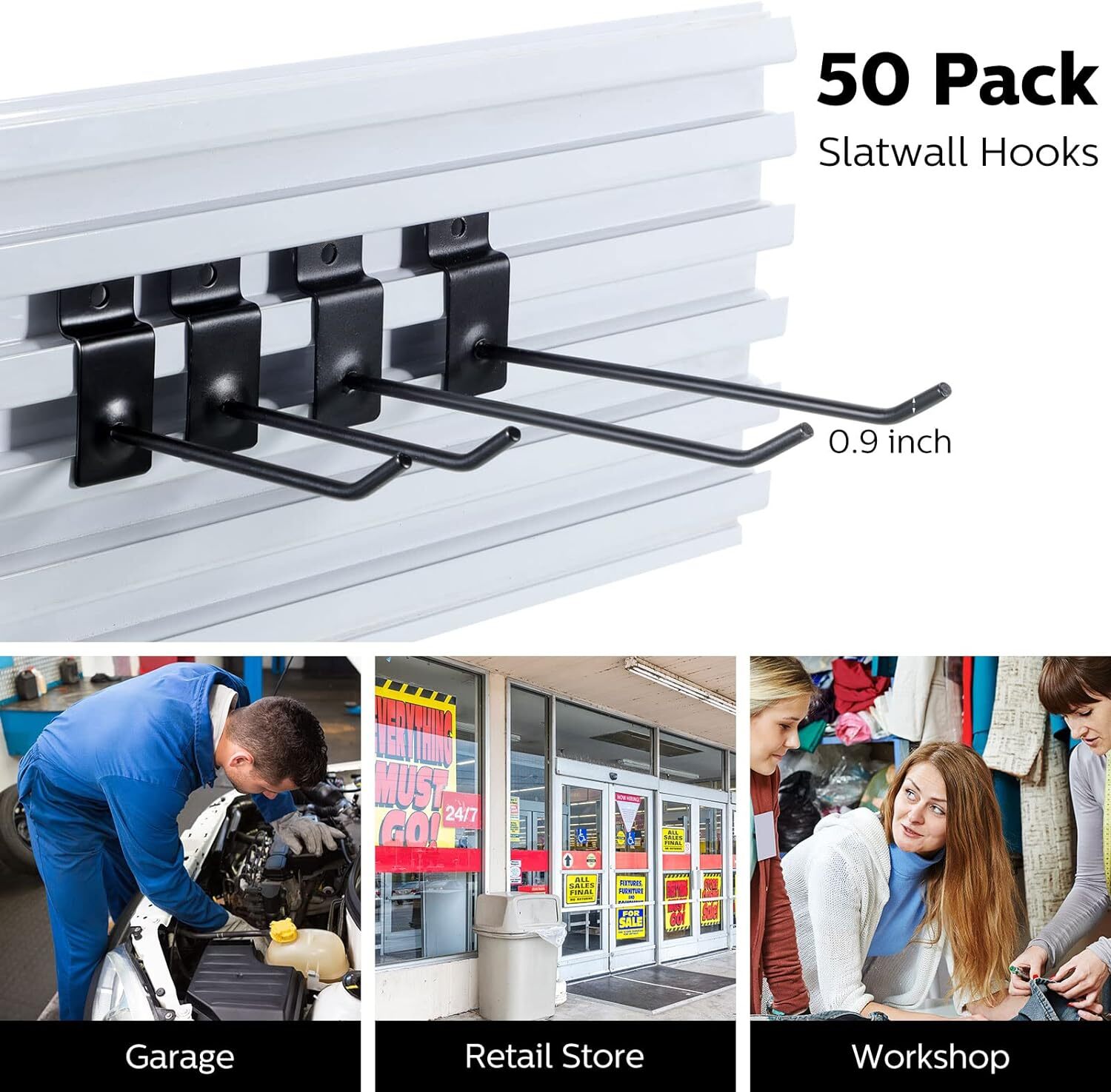50 Packs Slatwall Hooks 4 Inch 6 Inch Panel Display Hooks Metal Slat Wall Black