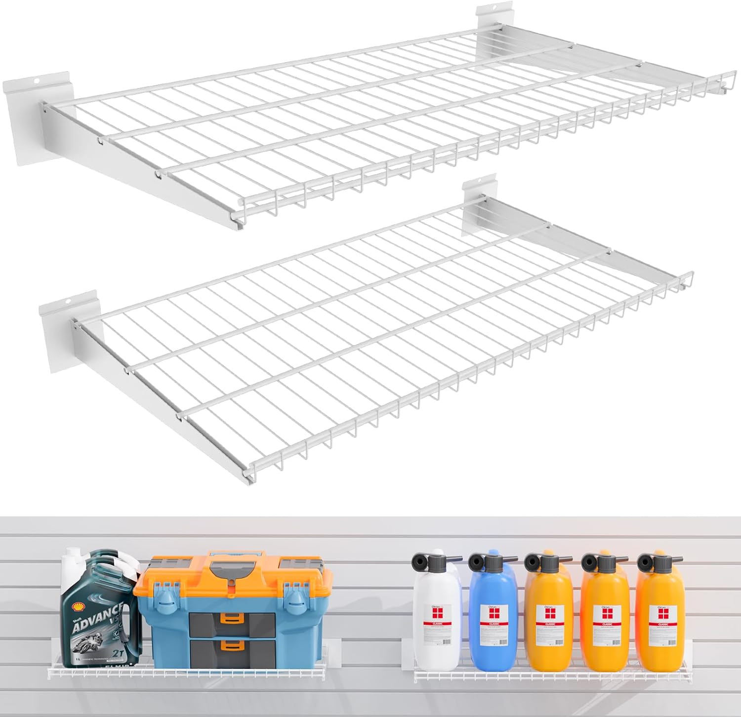 2 Pack Slatwall Shelves 24X16.5 Inch, Heavy Duty Metal White Slat Wall Wire Shel