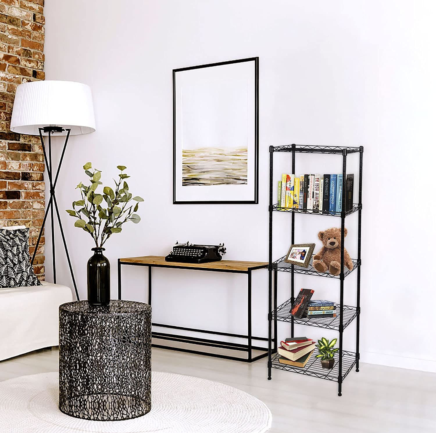 SUNLPH 5-Tier Wire Shelving 16.6″L x 11.4″W x 49.1″H – Basket, Black
