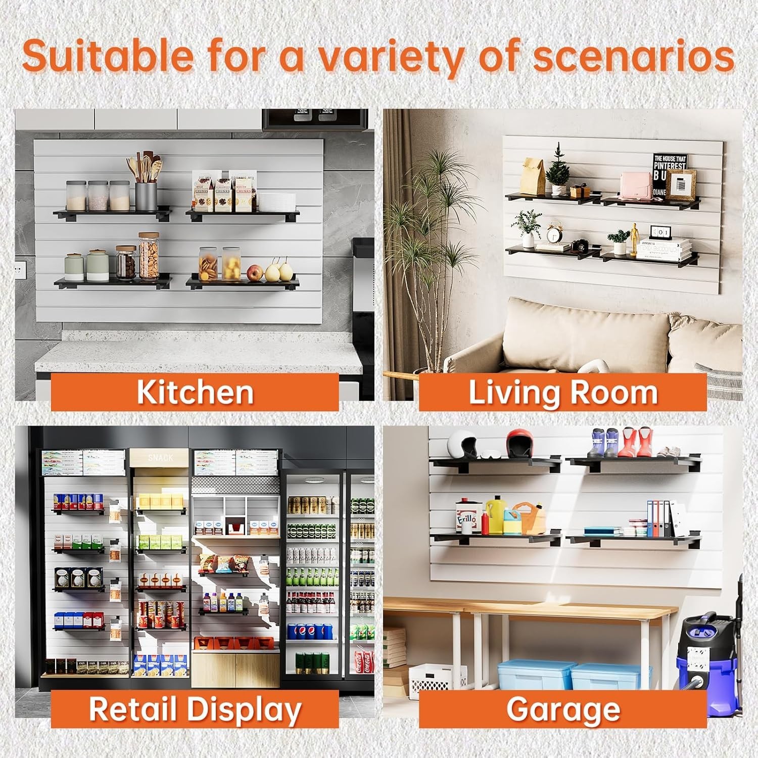 Durable 2-Pack Wood Slatwall Shelves for Modern Garage & Retail Display – 24’…