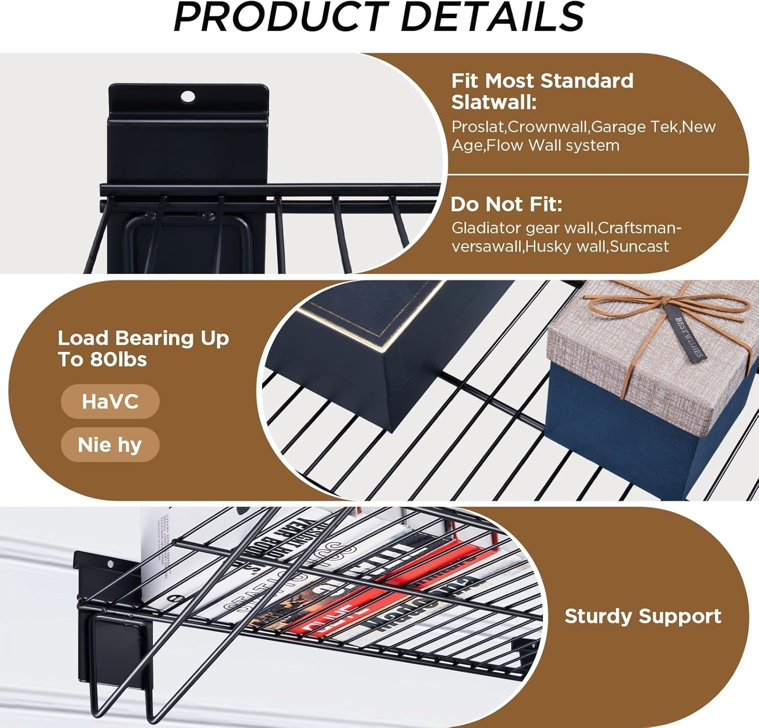 Sturdy 24-Inch Black Slat Wall Accessories – Easy Mount Shelving – 2 Piece Set