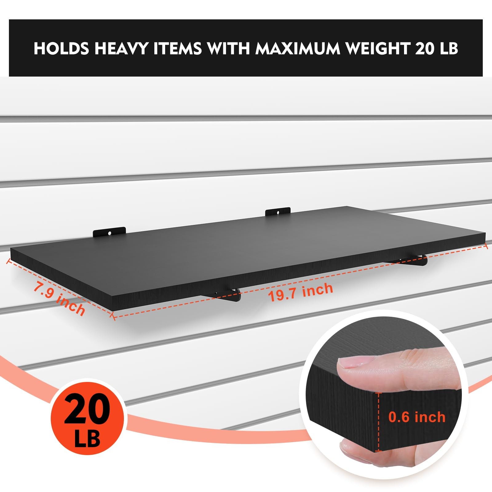 Tcevily 6 Pack Wooden Slatwall Shelf, 20″ x 8″ Slat Wall Shelves with Metal B…