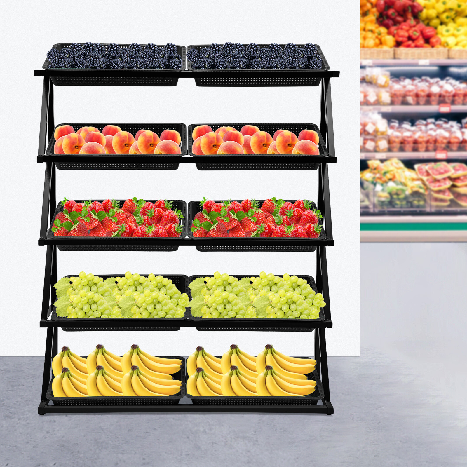 Market Retail Display Rack Shelf Merchandiser Fruit Vegetable Snack 10pcs Basket