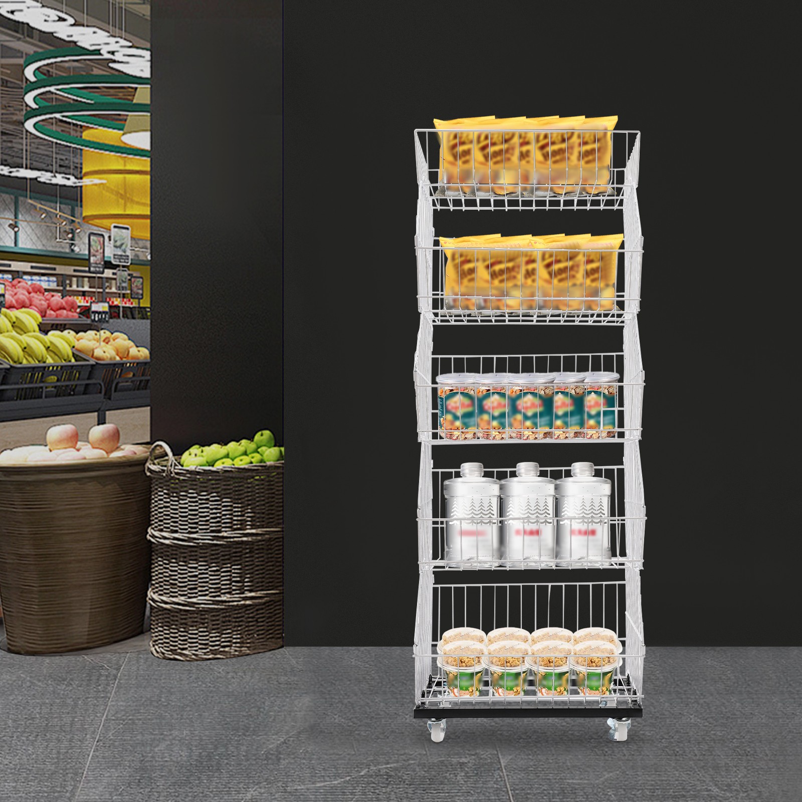 5 Tier Display Rack For Supermarket Kitchen Vegetable Storage Basket Shelving