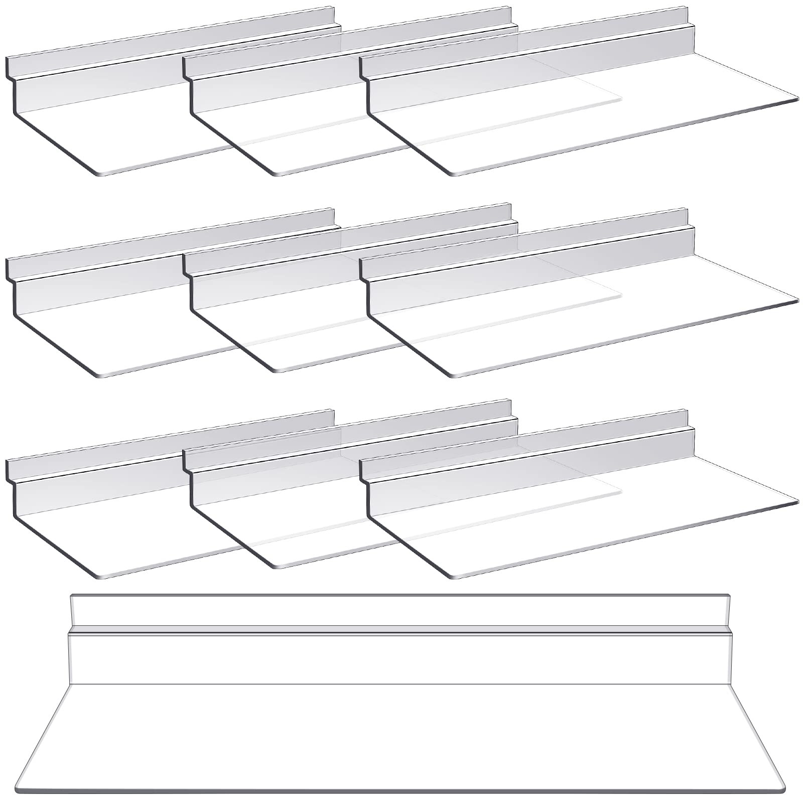 10 Pack Clear Plastic Slatwall Shelves 4×10 Inch Wall Display Shelf Rack