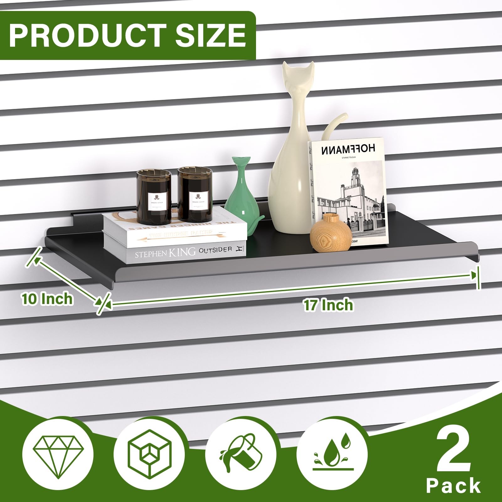 MQKIWAO 2 Pack 17X10 Inch Large Slatwall Shelves, Metal Slat Wall Shelves Acc…