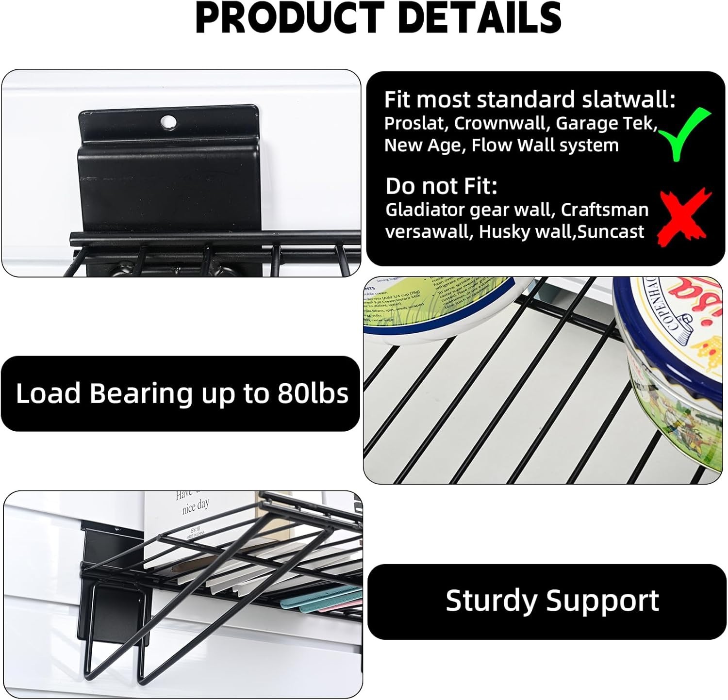2-Pack Slatwall Wire Shelves 24 Heavy Duty Garage Storage Accessories