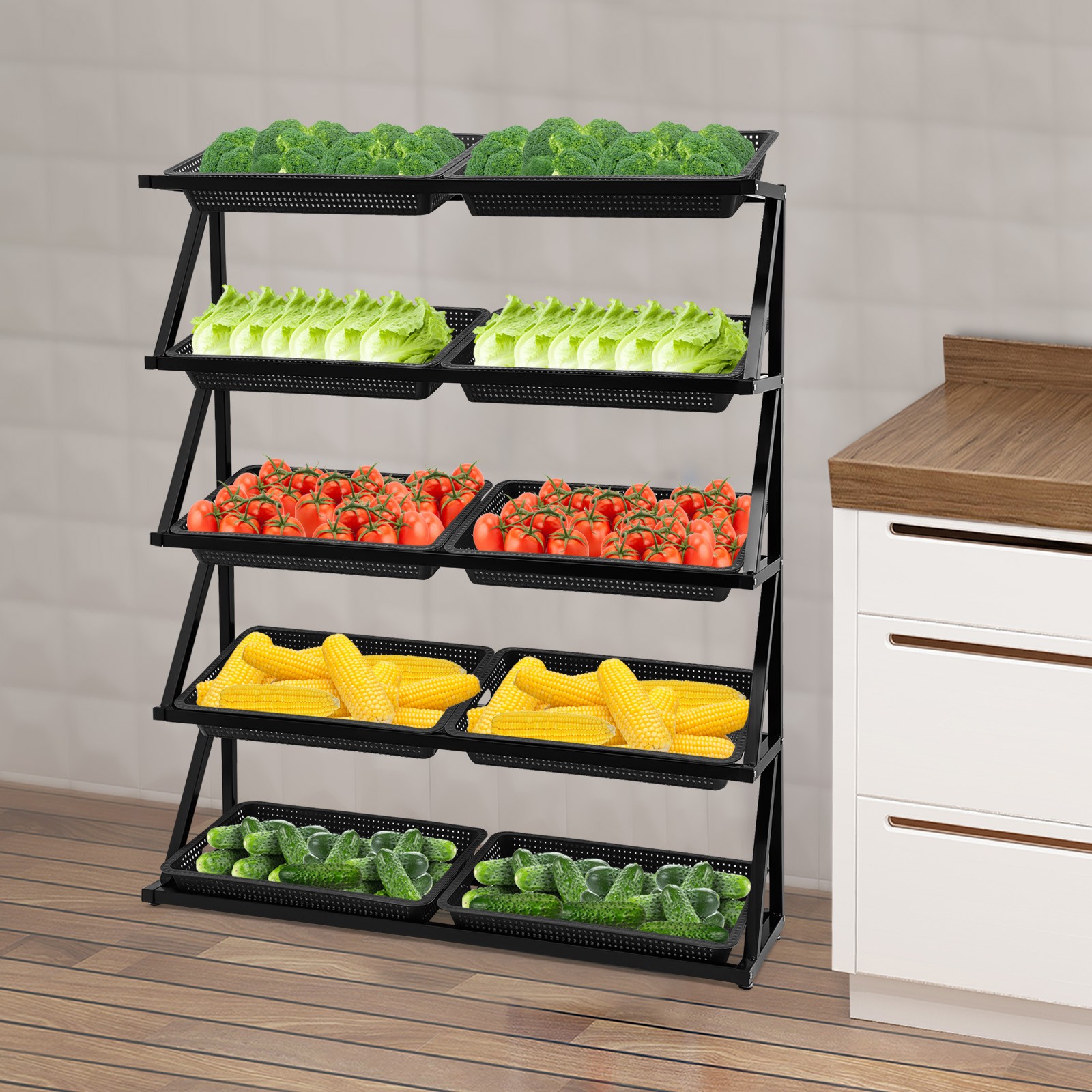 Market Retail Display Rack Shelf Merchandiser Fruit Vegetable Snack Basket 5Tier