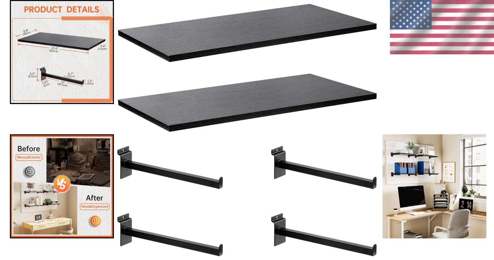 Durable 2-Pack Wood Slatwall Shelves for Modern Garage & Retail Display – 24’…