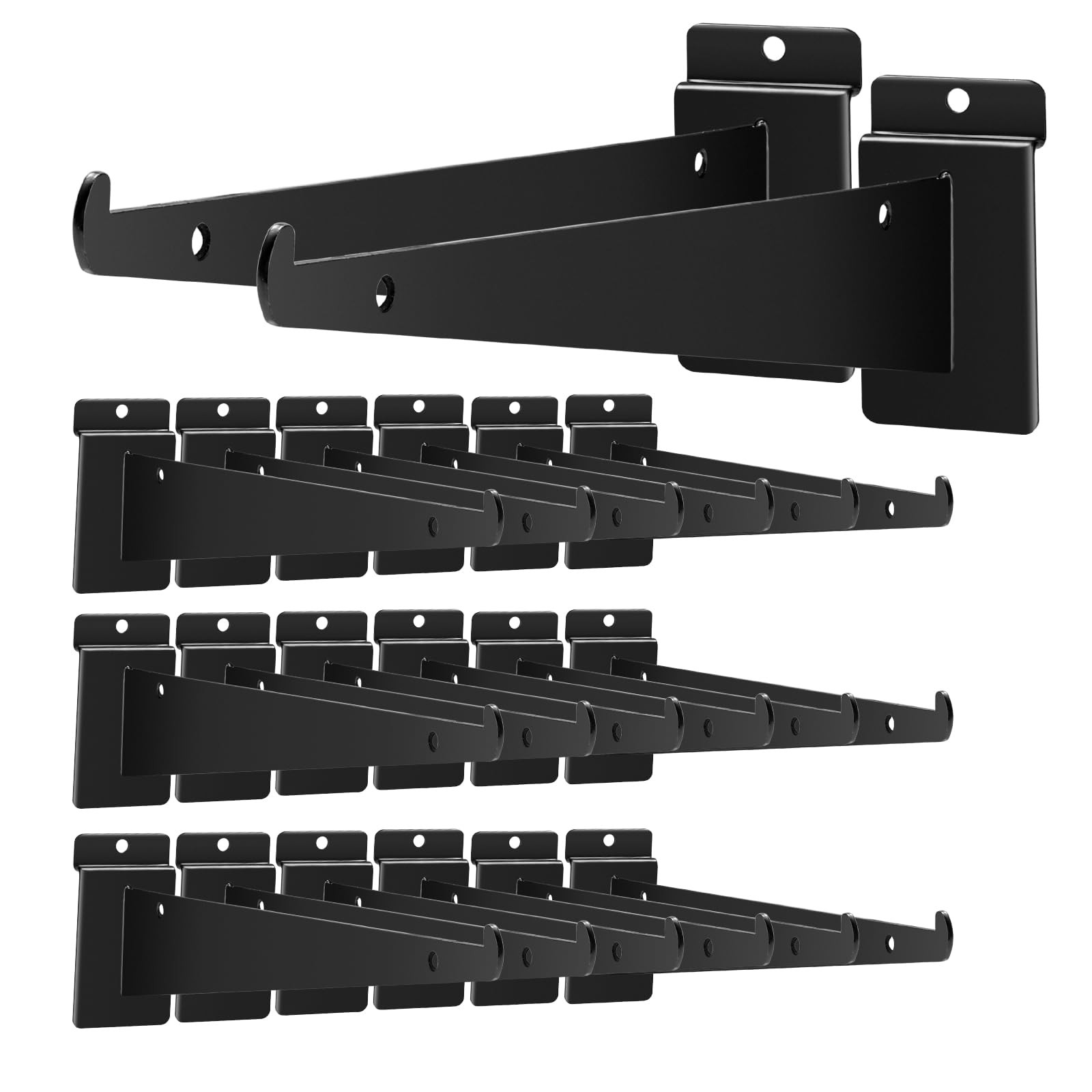 24PCS 6″ Slatwall Shelf Bracket with Lip, Black Metal Slat Wall Accessories