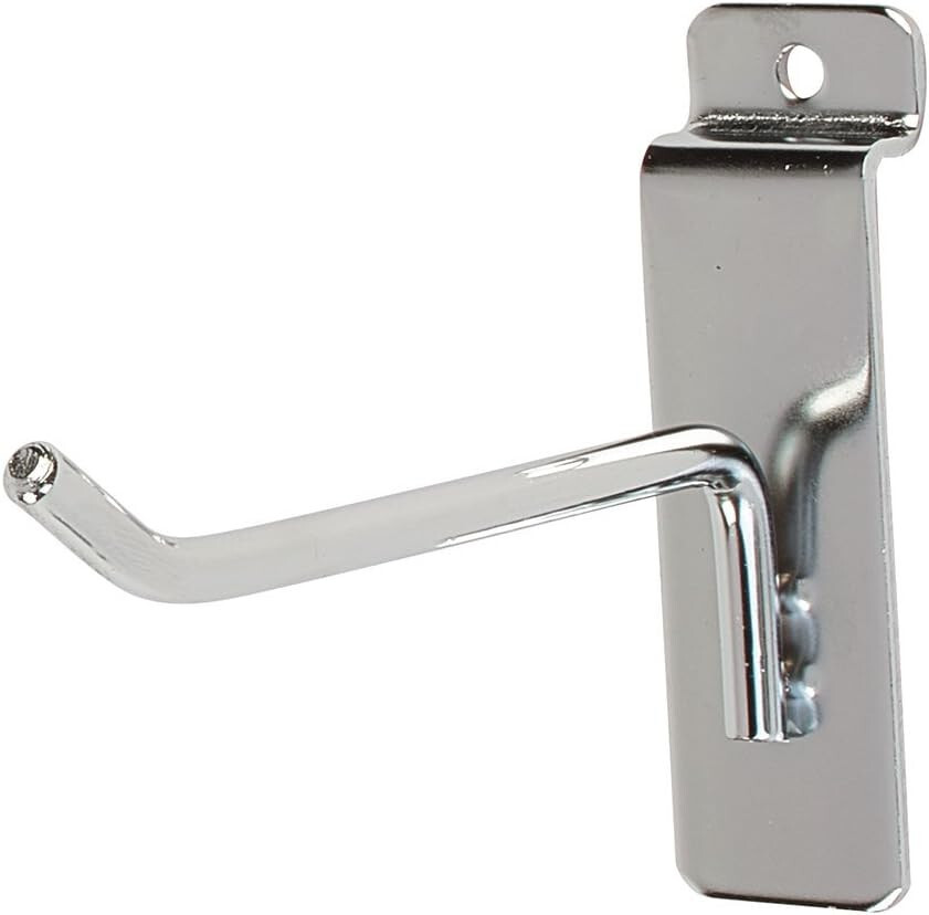 Slatwall Peg Hooks 100 Chrome Metal 4″ Slat Grid Wall Display 6mm Dia. Tubing