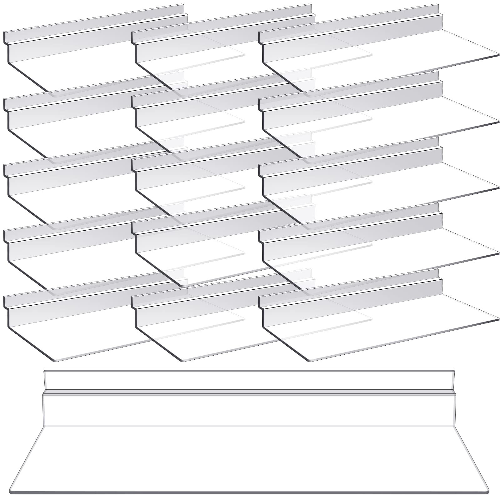 16 Pack Clear Slatwall Shelves 4×10 Inch Plastic Wall Display Shelving