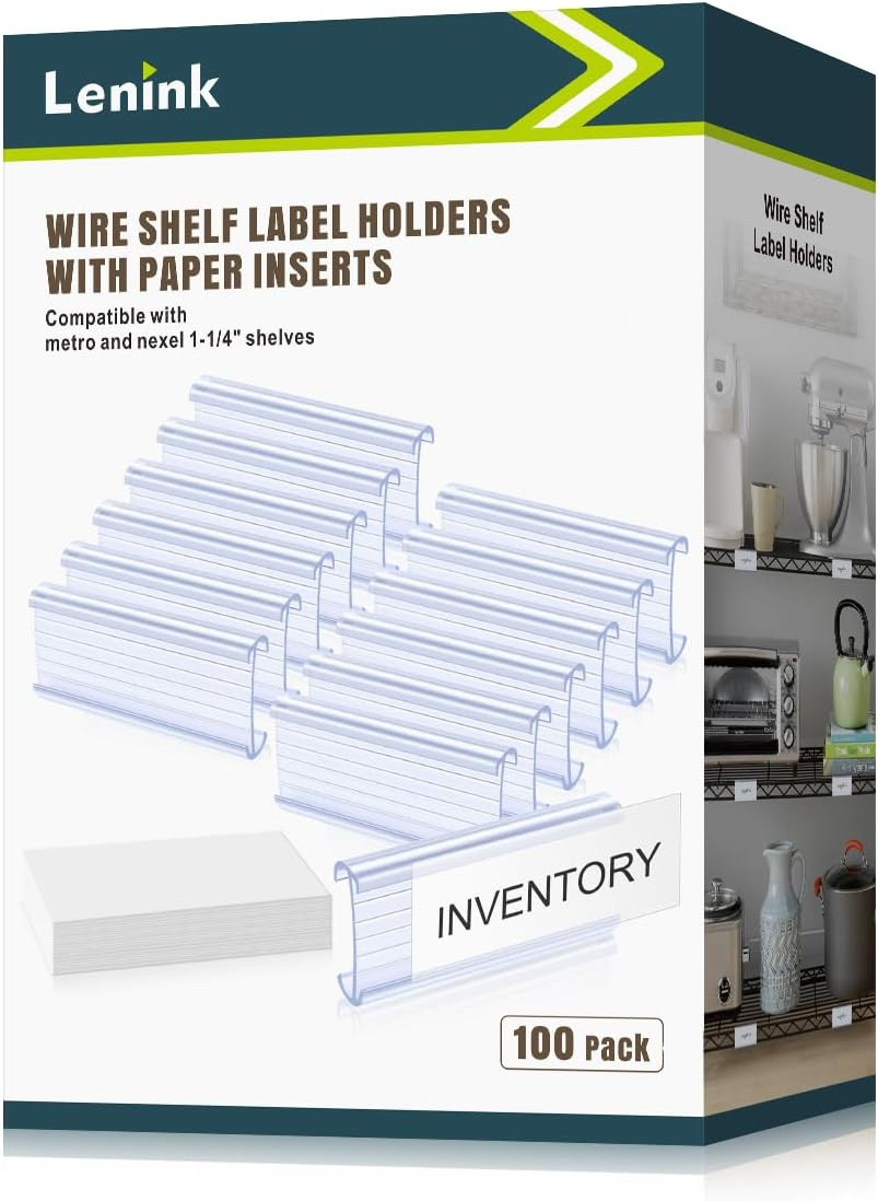 100Pcs Wire Shelf Label Holders with 100Pcs Label Paper Inserts, Plastic Wire Ra