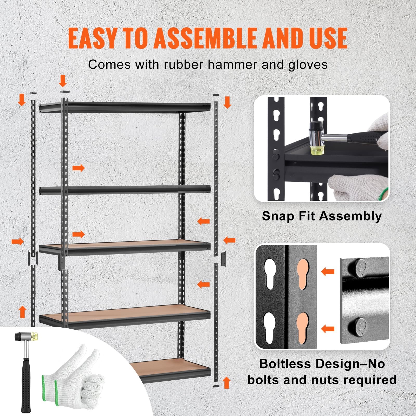 VEVOR Storage Shelves 5-Tier Adjustable 2000 lbs 24″ D x 48″ W x 72″ H, Black