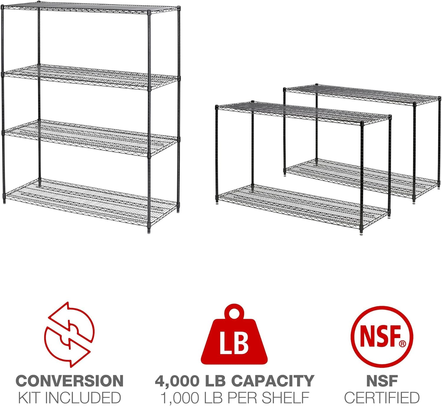 ALE 4-Shelf Wire Shelving Starter Kit, 60x24x72, Black Anthracite