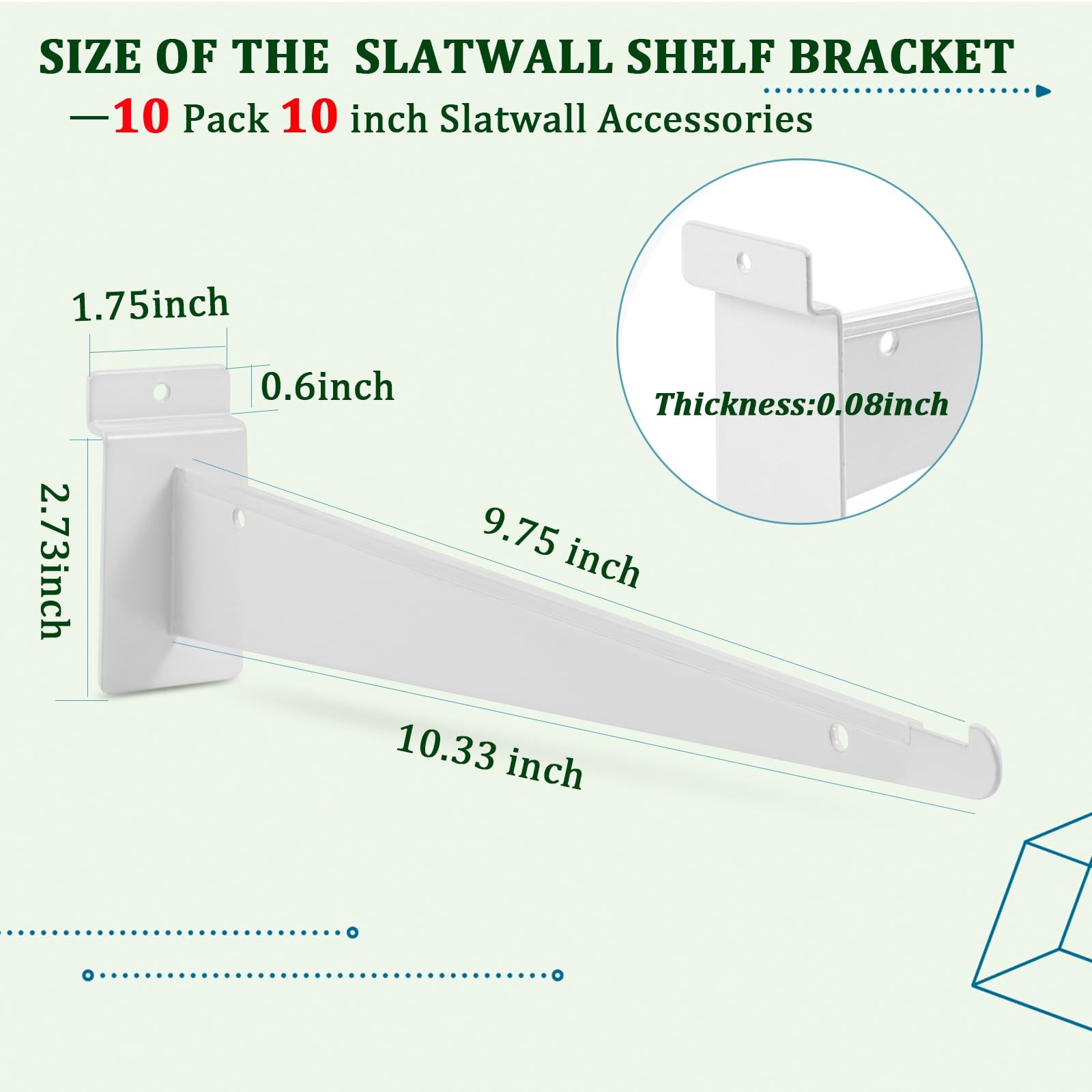 10 PCS 10 Inch Slat Wall Knife Shelf Bracket Heavy Duty Accessories Lip White