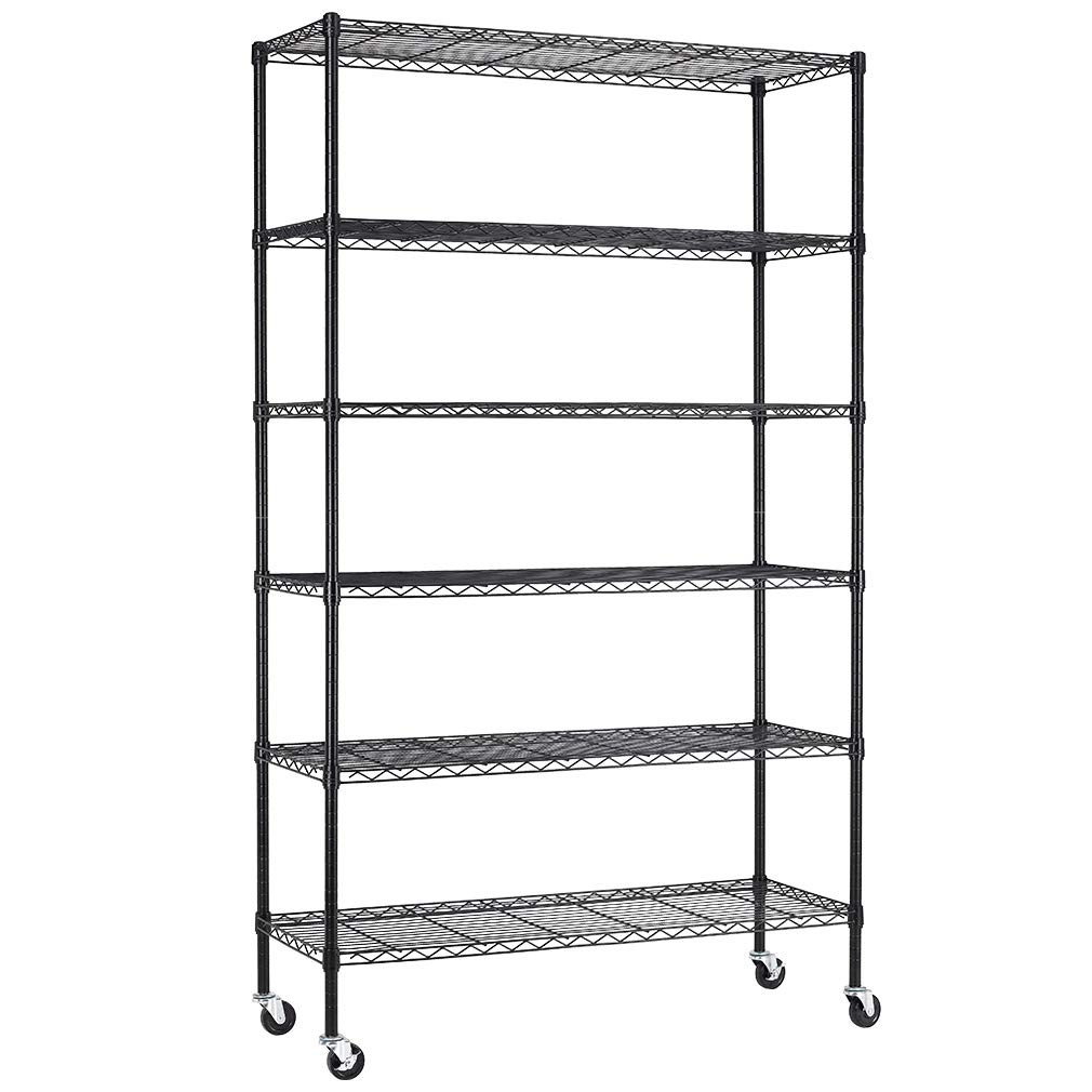 FDW Wire Shelving Unit with Wheels Steel 6 Tier 18D x 45W x 82H in, Black