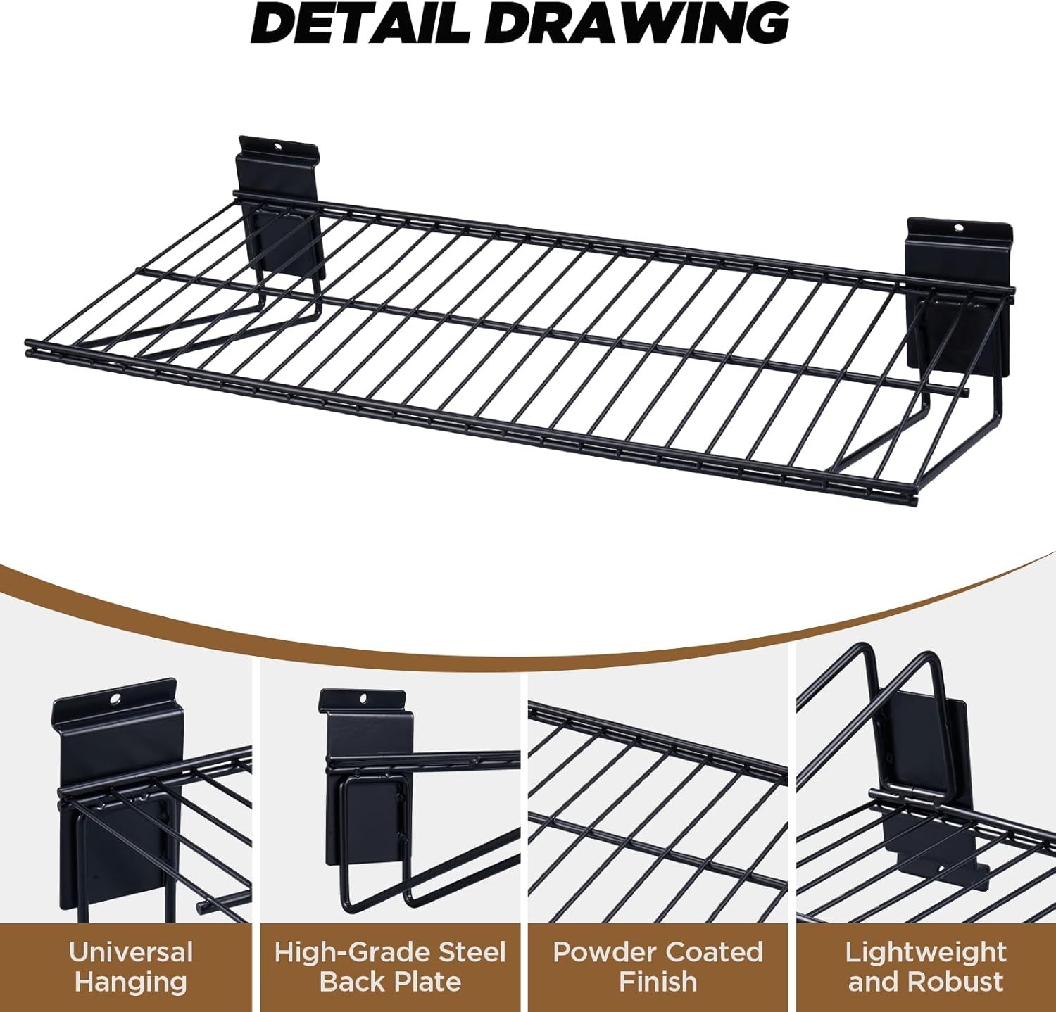 Sturdy 24-Inch Black Slat Wall Accessories – Easy Mount Shelving – 2 Piece Set