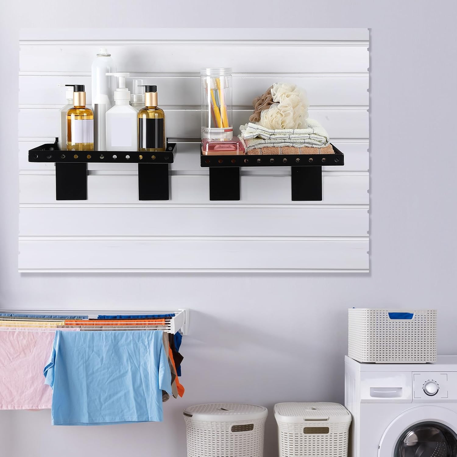 2 Pcs Slat Wall Shelves, Heavy Duty Metal Slatwall Shelf for Retail, Garage, Hom