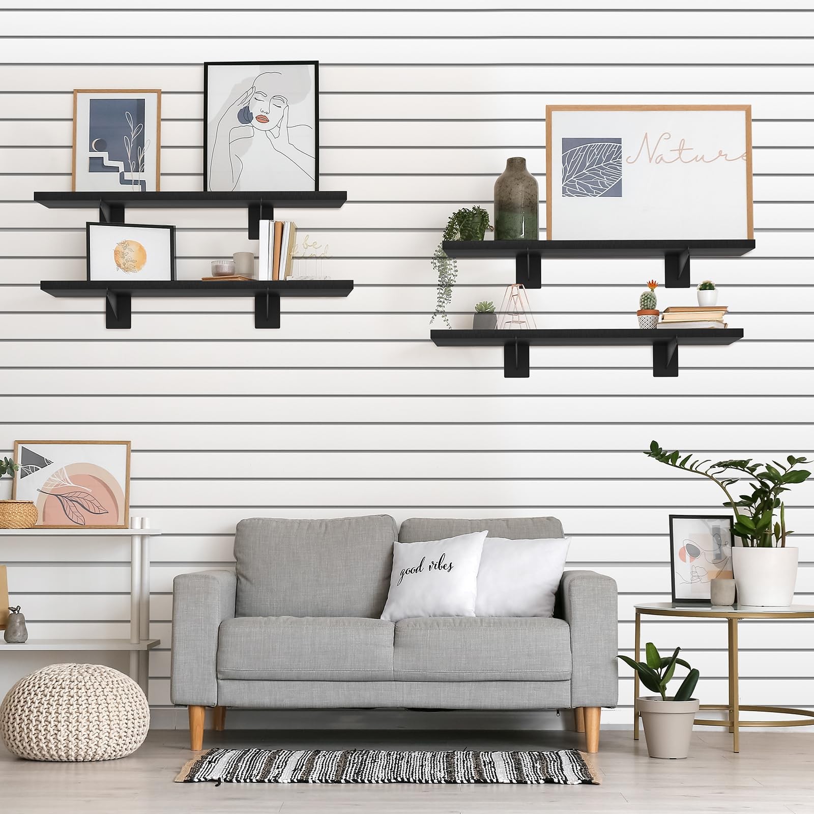 Tcevily 6 Pack Wooden Slatwall Shelf, 20″ x 8″ Slat Wall Shelves with Metal B…