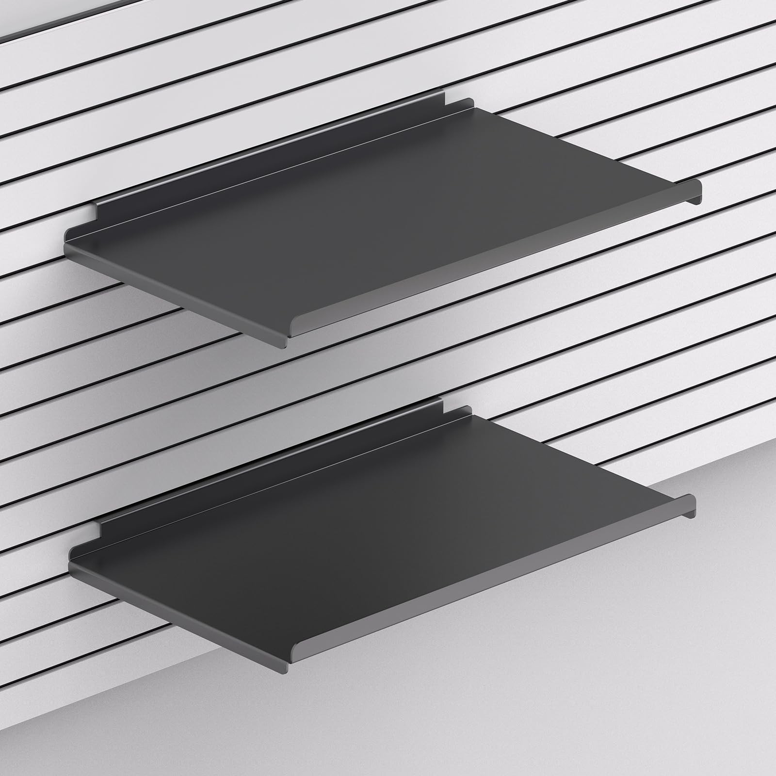 MQKIWAO 2 Pack 17X10 Inch Large Slatwall Shelves, Metal Slat Wall Shelves Acc…