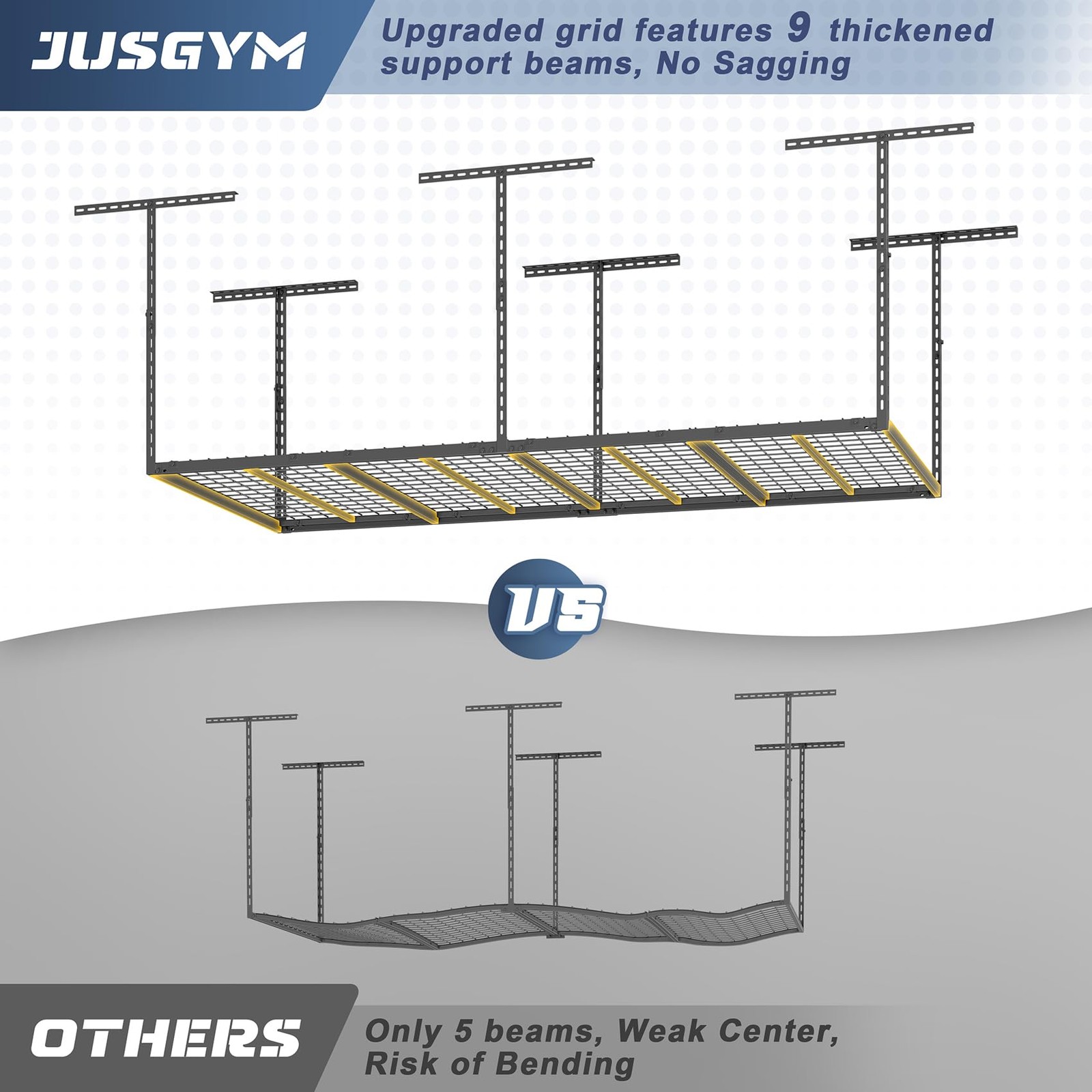 Jusgym 4X8FT Overhead Garage Storage Rack, 26″-40″ Height 4×8 ft, Black