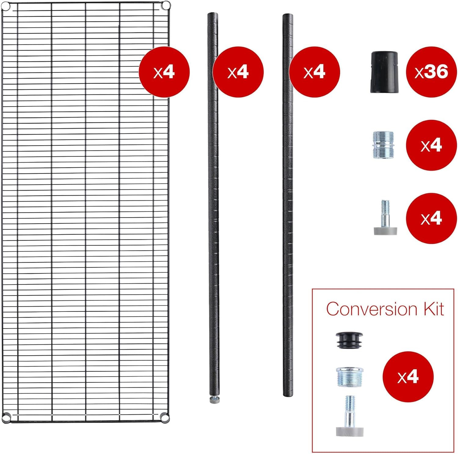 ALE 4-Shelf Wire Shelving Starter Kit, 60x24x72, Black Anthracite