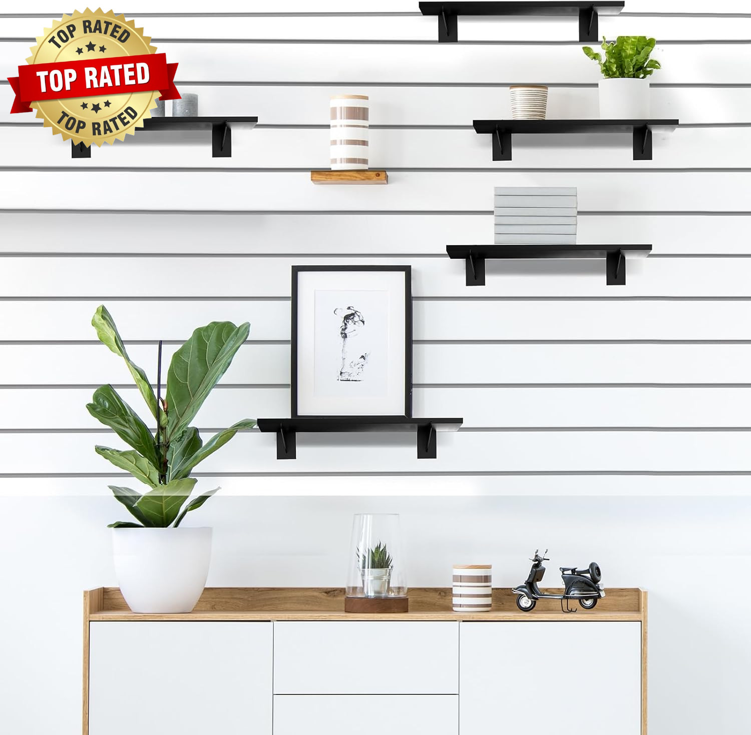 8 Pack Wooden Slatwall Shelf, 15.7 X 5.9 Inch Slatwall Shelves with Metal Bracke