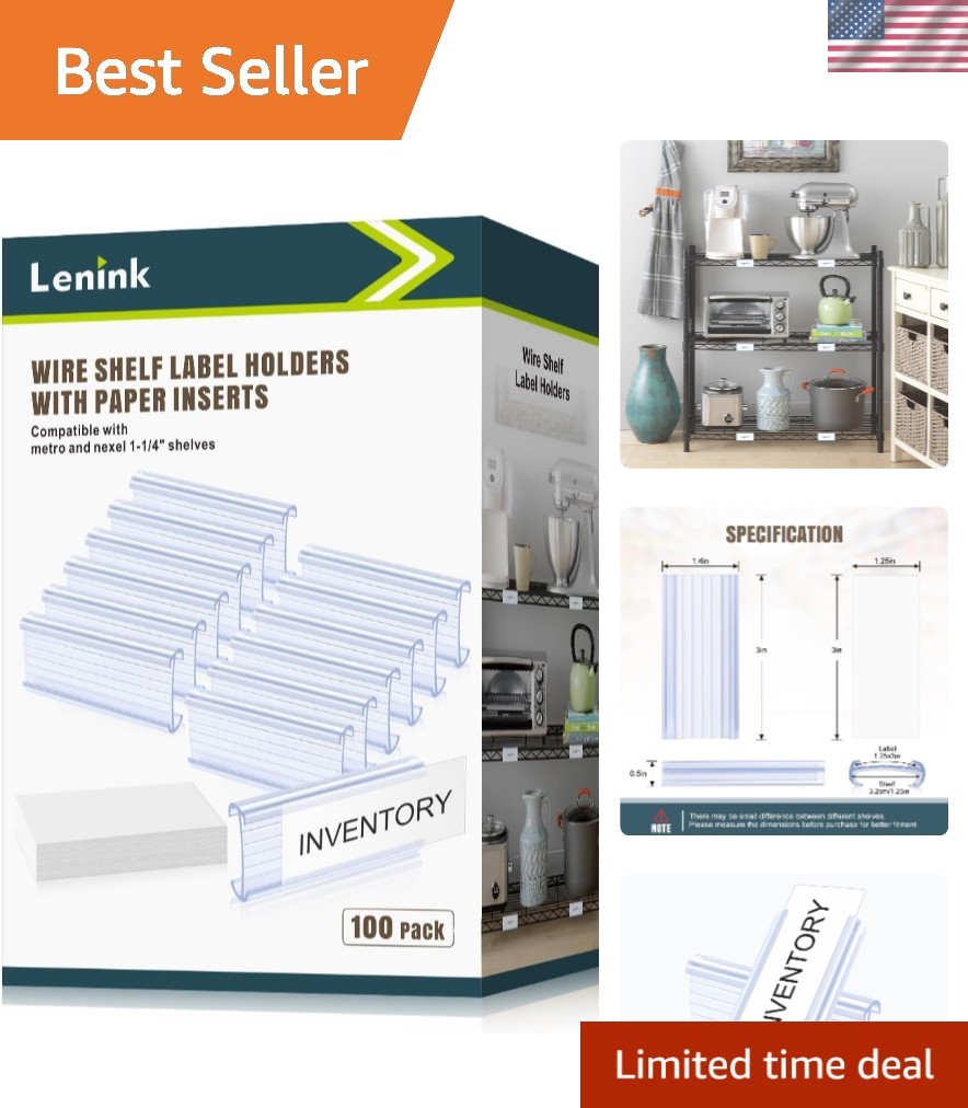 100Pcs Clear Wire Shelf Label Holders with Inserts for Effortless Organization
